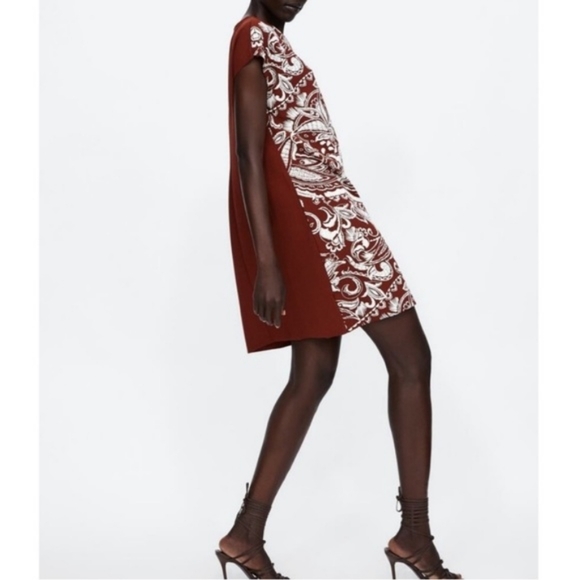 Zara Bloggers Favorite Burnt Brick Red Paisley Print Boxy Tunic Dress - Picture 4 of 12
